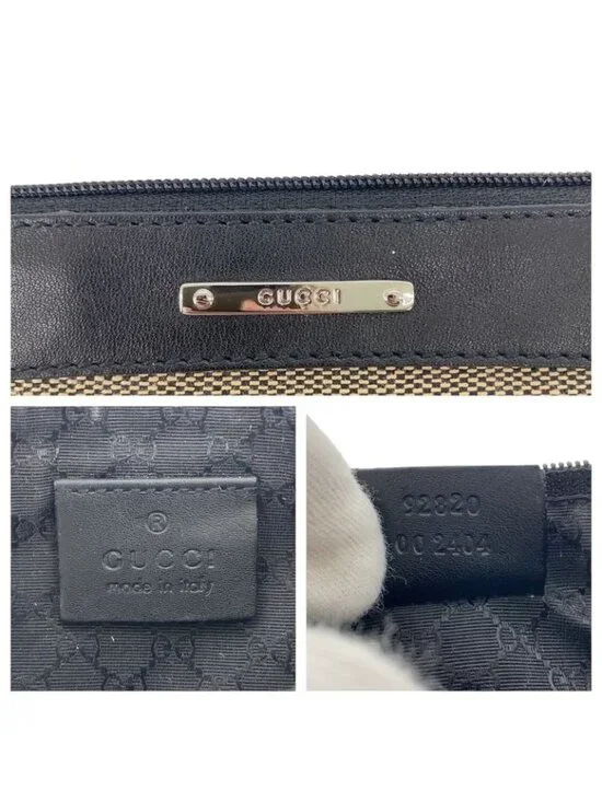 Gucci Black Beige Silver Canvas Leather Handbag Pouch - Picture 4 of 8